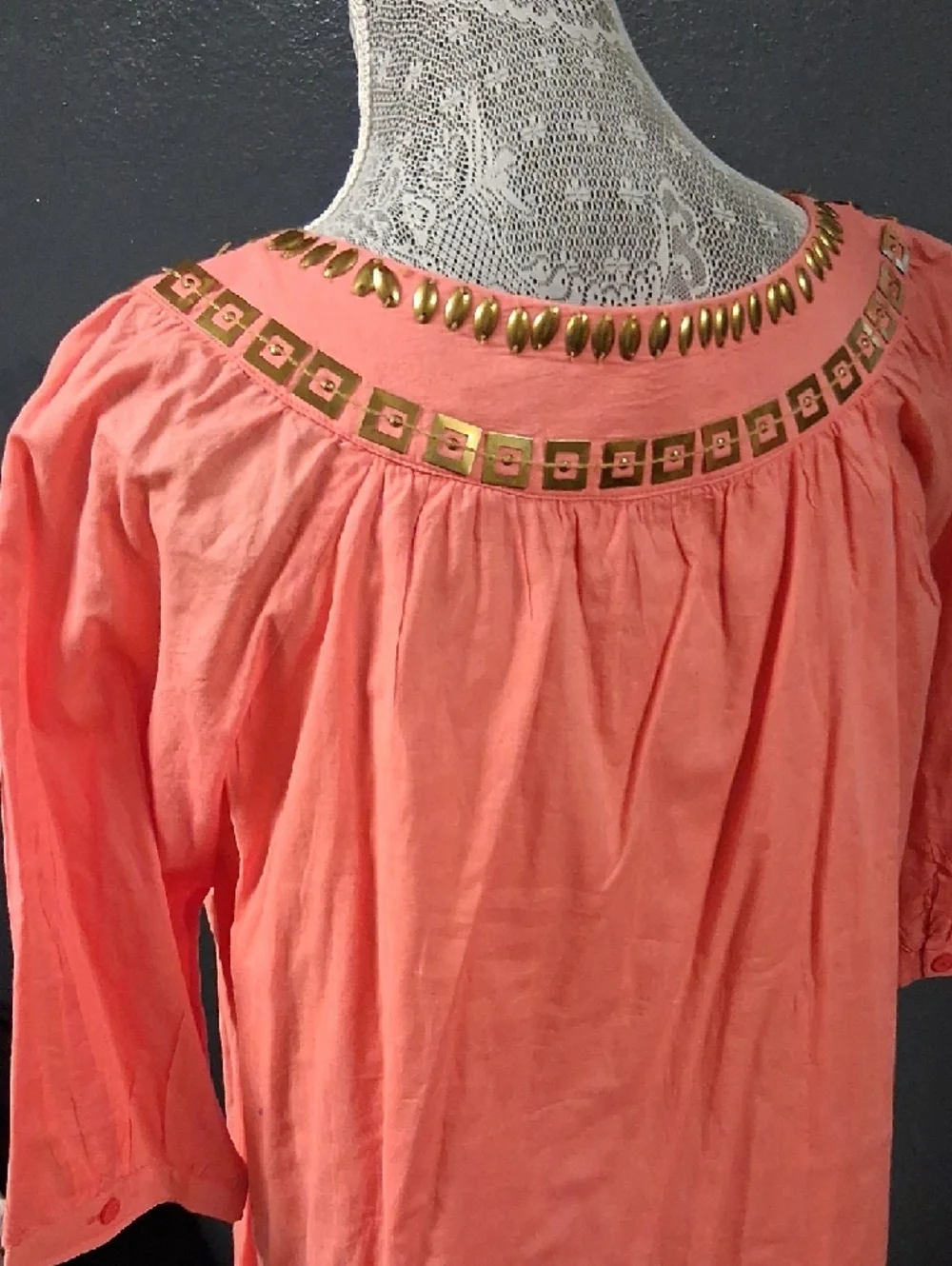 Michael Kors Coral Scoop Neck Tunic with Gold Embellished Yoke - Picture 7 of 8